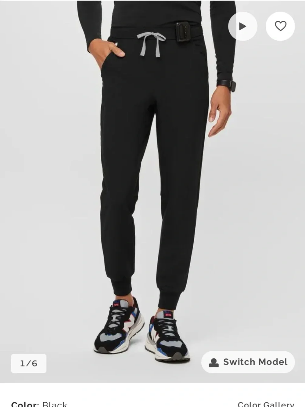 Figs Men's Black Joggers with White Drawstring